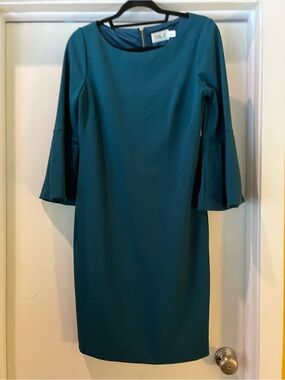 Eliza J Teal Long-Sleeve Sheath Dress with Bell Cuffs